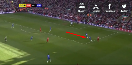 The movement of the wide man dragged Luiz wide, creating space for Sturridge and Suarez