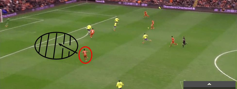 Sterling with acres of space in the build-up to his 1st goal.