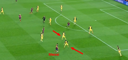 Messi without space to dribble.