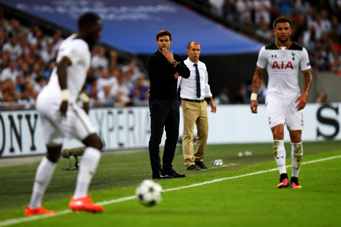 LONDON, ENGLAND - SEPTEMBER 14: Mauricio Pochettino, Manager of Tottenham Hotspur and Leonardo Jardim head coach of AS Monaco look on during the UEFA Champions League match between Tottenham Hotspur FC and AS Monaco FC at Wembley Stadium on September 14, 2016 in London, England. (Photo by Shaun Botterill/Getty Images)