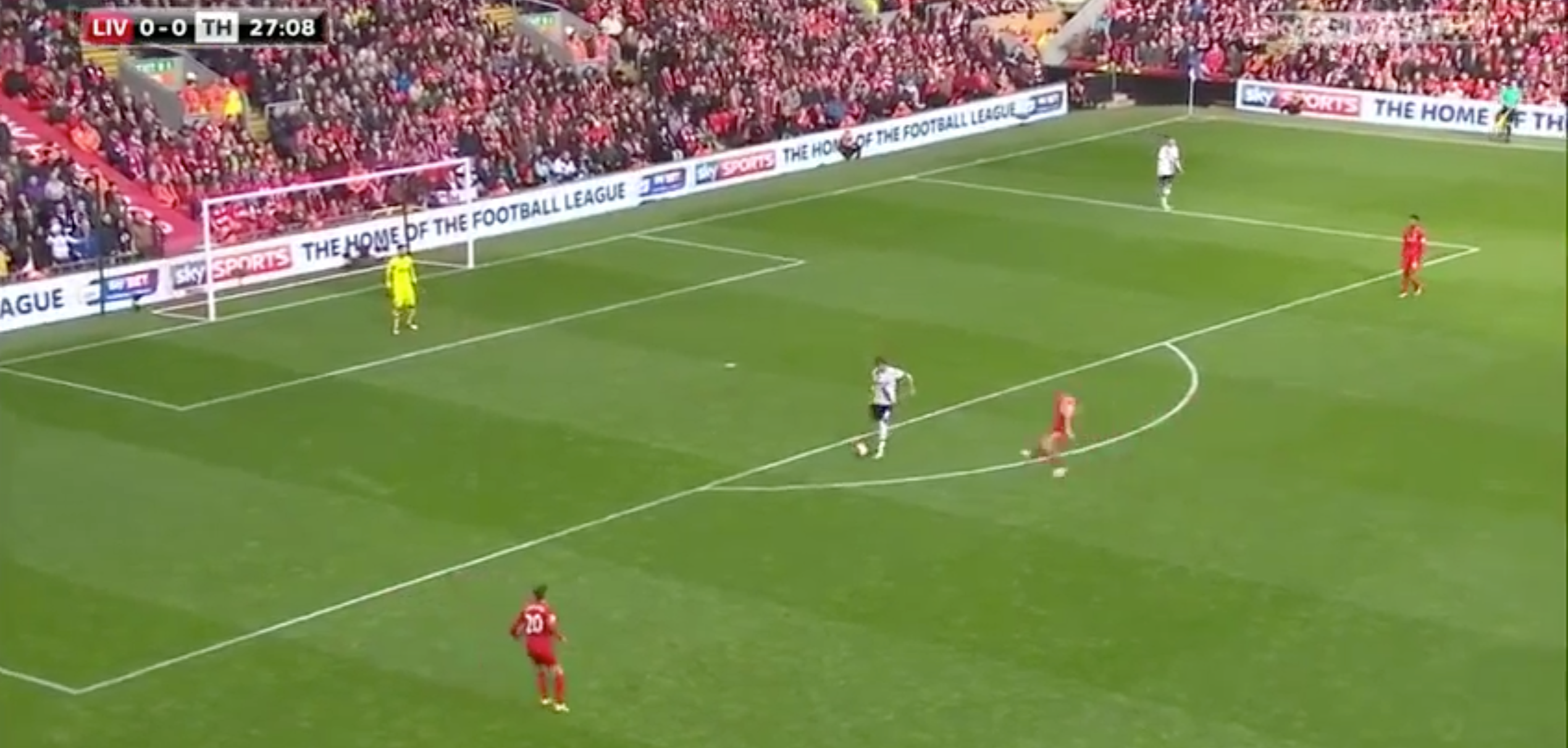 Jordan Henderson immediately applies pressure and forces Dier into making a quick decision to play the ball out wide.