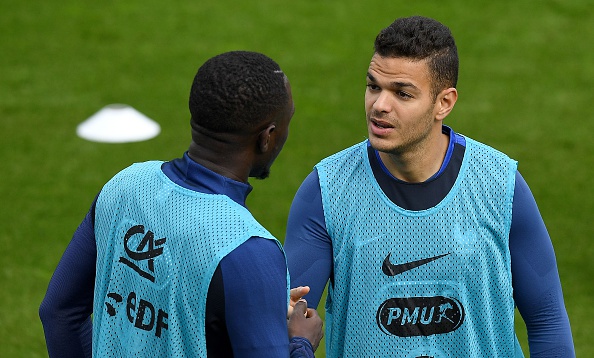 France's forward Hatem Ben Arfa (R) speaks with France's midfielder Moussa Sissoko during a training session in Clairefontaine en Yvelines on May 26, 2016, as part of the team's preparation for the upcoming Euro 2016 European football championships. AFP PHOTO / FRANCK FIFE. / AFP / FRANCK FIFE (Photo credit should read FRANCK FIFE/AFP/Getty Images)