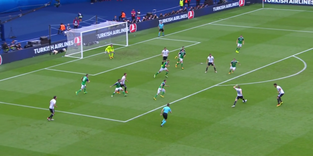 The Northern Ireland defense rush to close the space in and around the box