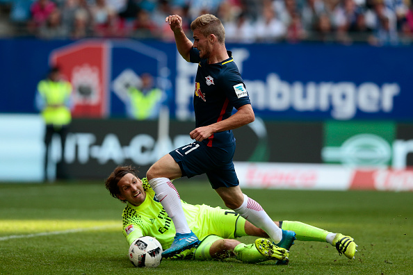 Timo Werner wins a penalty against Hamburg. OLIVER HARDT / Bongarts / Getty Images