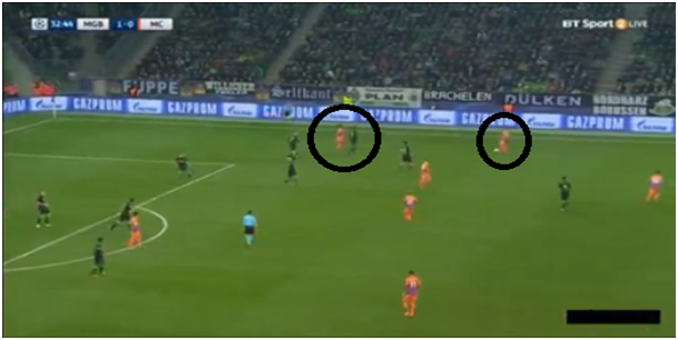 We can identify both Sterling and Navas in the same flank which aided 10 minutes later as Sterling created the chance for the goal from that half space. 